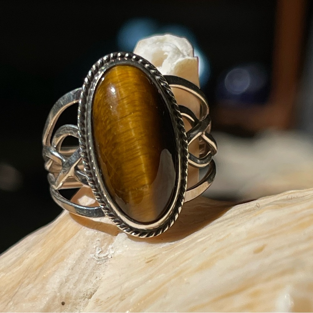 Gilded Forest, Sterling, silver and tigers eye ring